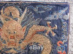 Antique embroidered Chinese rank badge Early Qing Dynasty 18thC Dragon Kangxi
