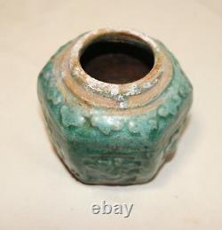 Antique handmade Chinese green glazed celadon pottery ginger drug opium jar vase
