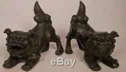 Antiques Pair Of Chinese Bronze Foo Dogs Imperial Guardian Lions