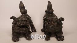 Antiques Pair Of Chinese Bronze Foo Dogs Imperial Guardian Lions