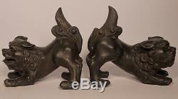 Antiques Pair Of Chinese Bronze Foo Dogs Imperial Guardian Lions