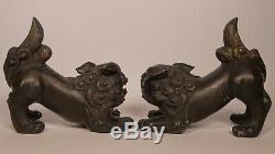 Antiques Pair Of Chinese Bronze Foo Dogs Imperial Guardian Lions
