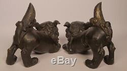 Antiques Pair Of Chinese Bronze Foo Dogs Imperial Guardian Lions