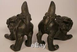 Antiques Pair Of Chinese Bronze Foo Dogs Imperial Guardian Lions