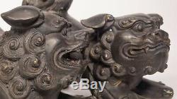 Antiques Pair Of Chinese Bronze Foo Dogs Imperial Guardian Lions