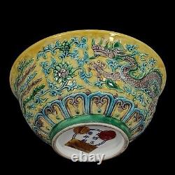 Asian Antique Porcelain Famille Verte Polychrome Enameled Art Bowl c19th-Stamped