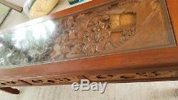 Asian Carved Wood Coffee Table with drawers Chinese carved wood vintage