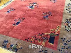 Authentic Hand Woven Antique Chinese Art Deco Rug 9x12 Circa 1920s