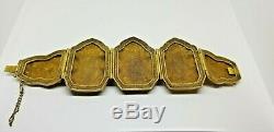 BIG Vintage Chinese Gold Plated Silver Cloisonné Jade Nephrite Enamel Bracelet