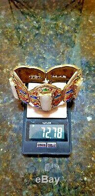 BIG Vintage Chinese Gold Plated Silver Cloisonné Jade Nephrite Enamel Bracelet