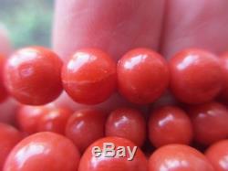 BREATHTAKING VTG CHINESE 3 STRAND SALMON CORAL BEAD NECKLACE WithHUGE 14K CLASP-NR