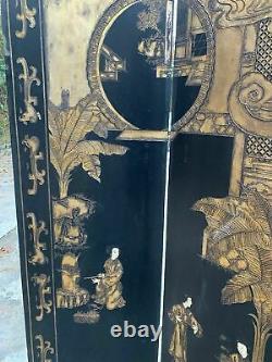 Beautiful 20th Century Chinese Lacquered Four Panel Screen