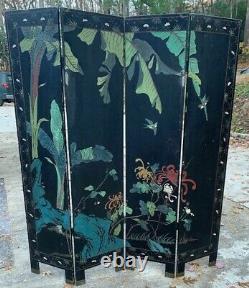 Beautiful 20th Century Chinese Lacquered Four Panel Screen