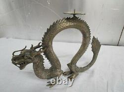 Beautiful Vintage Large Brass/ Bronze Chinese Dragon Statue Candle Holder