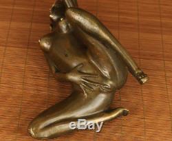 Big Old Copper bronze Her Modern high-heeled shoes Statue Figure Rare gift