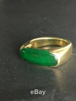 Brilliant Green Natural Chinese Jade Jadeite 18k Gold Saddle Ring 15.4g