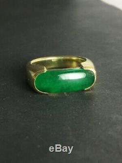 Brilliant Green Natural Chinese Jade Jadeite 18k Gold Saddle Ring 15.4g