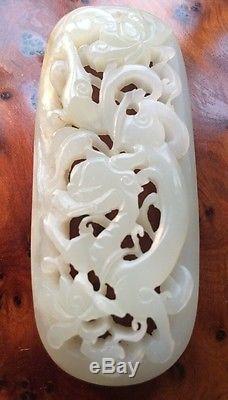 C13th Antique Chinese Yuan Ming Pierced Carved Jade Plaque Dragon Imperial Art