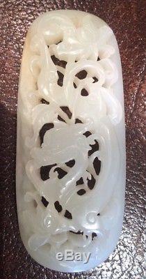 C13th Antique Chinese Yuan Ming Pierced Carved Jade Plaque Dragon Imperial Art