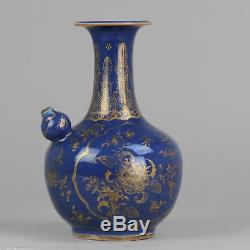 Ca 1700 Kangxi Chinese Porcelain Powder Blue Ghendi Kendi Antique Gold