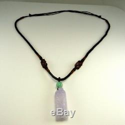 Carved QING Dynasty Antique Green Lavender Jadeite Jade Necklace Pendant CHINESE