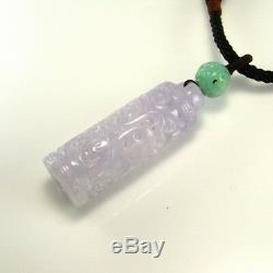 Carved QING Dynasty Antique Green Lavender Jadeite Jade Necklace Pendant CHINESE