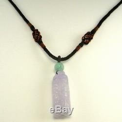 Carved QING Dynasty Antique Green Lavender Jadeite Jade Necklace Pendant CHINESE