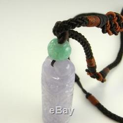 Carved QING Dynasty Antique Green Lavender Jadeite Jade Necklace Pendant CHINESE