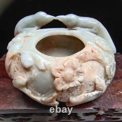 China Hongshan Culture Old Jade Carving Exquisite double bird vessel Statue2081