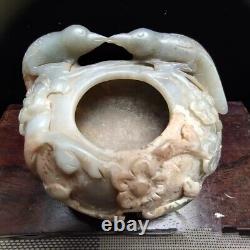 China Hongshan Culture Old Jade Carving Exquisite double bird vessel Statue2081