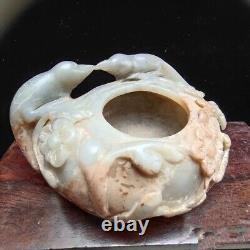 China Hongshan Culture Old Jade Carving Exquisite double bird vessel Statue2081