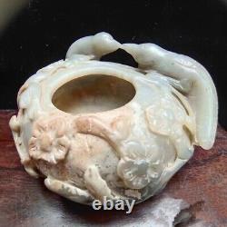 China Hongshan Culture Old Jade Carving Exquisite double bird vessel Statue2081