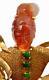 Chinese 14k Gold Orange Red & Green Jade Jadeite Lady Goddess Pin Brooch Mk