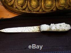 Chinese 18thc White Jade Belt Buckle Silver Mounded Letter Opener
