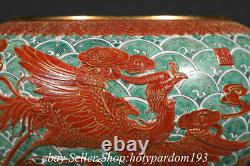 Chinese Alum red Famille rose Gilt Porcelain Dragon Phoenix Emboss brush washer