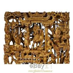 Chinese Antique 3D Gold Gilt War-field Wood Carving panel