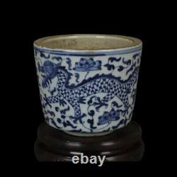 Chinese Antique Baluster Vase Blue & White Porcelain Pot Qing Dynasty-KangXi