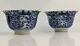 Chinese Antique Blue & White Porcelain Pair Of Molded Teabowls Kangxi Marks Qing
