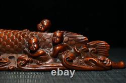 Chinese Antique Boxwood Hand Carved Exquisite Statue Pen Rack Wooden Office Art