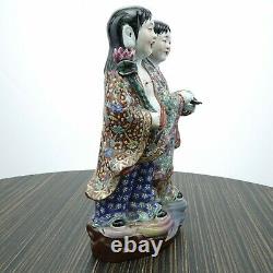 Chinese Antique Famille Rose Porcelain Boy and Girl Buddha Figure