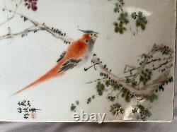 Chinese Antique Famille Rose Porcelain Plaque Painted Birds With Characters