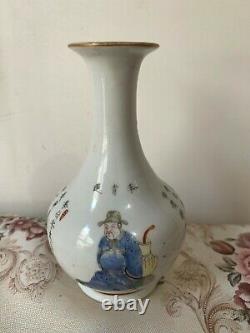 Chinese Antique Famille Rose Red Figures & Characters Porcelain Small Vase