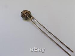 Chinese Antique Gilt Silver Metal Jade Red Glass Stone Hair Pin Ornament