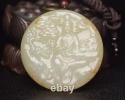 Chinese Antique Ming Dynasty Hetian Ancient Jade Carved Kwan-yin Jade Pendants