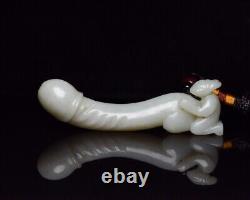 Chinese Antique Natural Hetian Jade Carved Exquisite Statue Collection Figurines