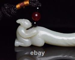 Chinese Antique Natural Hetian Jade Carved Exquisite Statue Collection Figurines