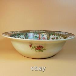 Chinese Antique Porcelain Basin Bowl Canton Famille Rose Medallion Mandarin 19C
