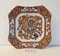 Chinese Antique Porcelain Plate Beautiful Butterflies Design, 8 Square Shape