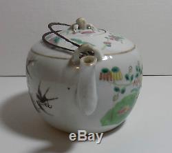 Chinese Antique Porcelain Teapot Tongzhi Mark Metal Handle Bird Butterfly Flower