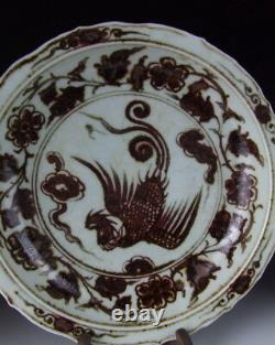 Chinese Antique Red-Underglazed Porcelain Plate w Phoenix Patter